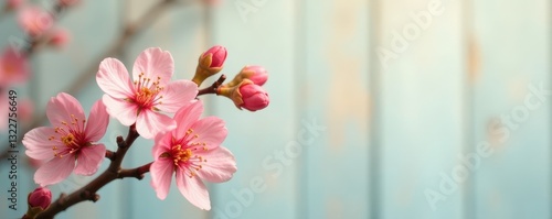 Delicate apricot branch with blossoms, light wood background, blossom, spring, natural