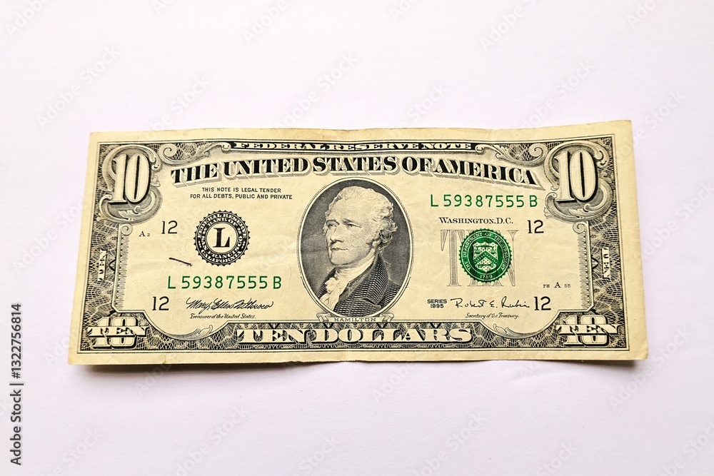 Old style ten dollar bill isolated on white background Old style ten dollar bill isolated on white background