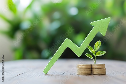 Upward arrow showing business growth in stock market with a backdrop financl improvement