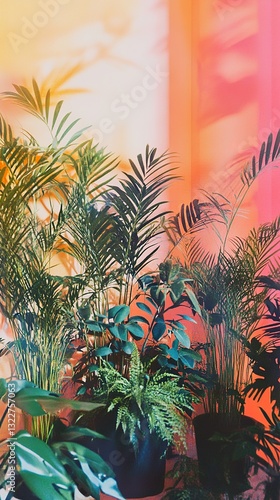 Lush Tropical Plants: Vibrant Greenery in a Colorful Setting