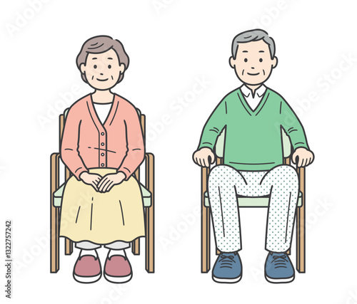椅子に座る高齢女性と高齢男性のイラスト