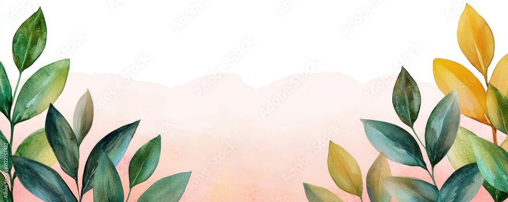 Naklejka premium Ink illustration abstract background idea. A delicate watercolor illustration of vibrant leaves on a soft pastel background.