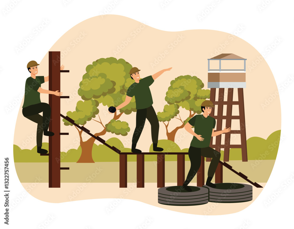 Fototapeta premium Military camp and training of soldiers.