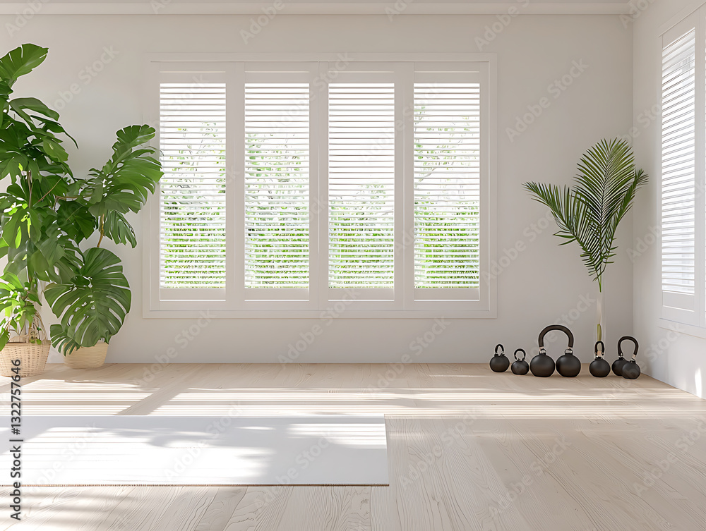 Fototapeta premium Yoga practice space with natural light indoor setting minimalist design calm atmosphere peaceful view