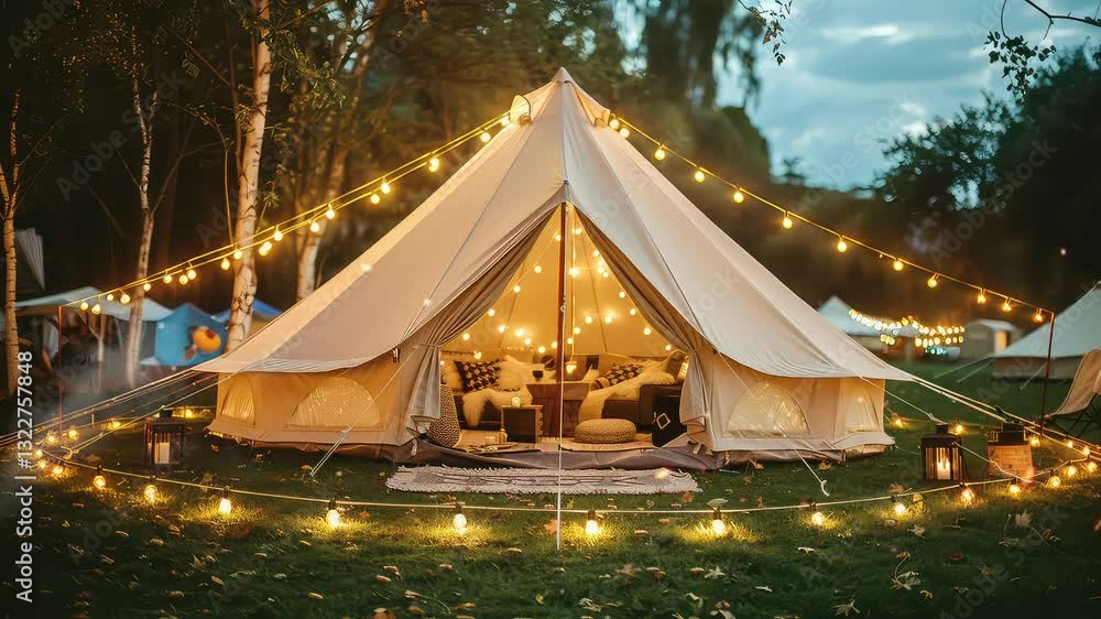Animation Luxurious Glamping Tent Amidst Forest Serenity generated with ai Animation Luxurious Glamping Tent Amidst Forest Serenity generated with ai