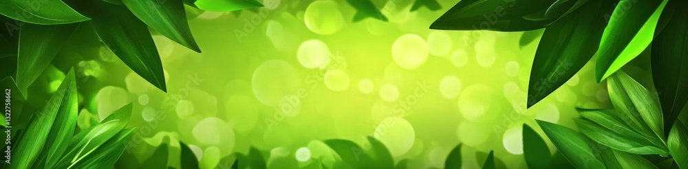 Lush green leaves frame a bright, blurred background. Lush green leaves frame a bright, blurred background.