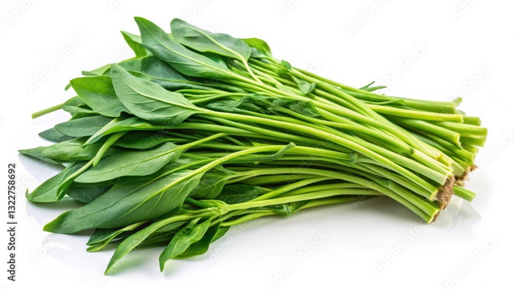 Fresh green water spinach leaves on a white background isolated for use in food photography , vegetable Fresh green water spinach leaves on a white background isolated for use in food photography , vegetable