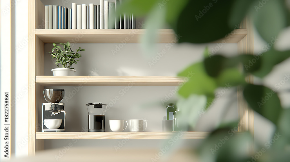 Fototapeta premium Coffee preparation scene modern kitchen still life bright environment close-up view relaxation concept