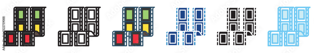 Filmstrip multi style, mini illustration icon set. outline, flat, glyph, line color, UI, UX, app and web, digital or print. related to movie, cinema, entertainment. Filmstrip multi style, mini illustration icon set. outline, flat, glyph, line color, UI, UX, app and web, digital or print. related to movie, cinema, entertainment.