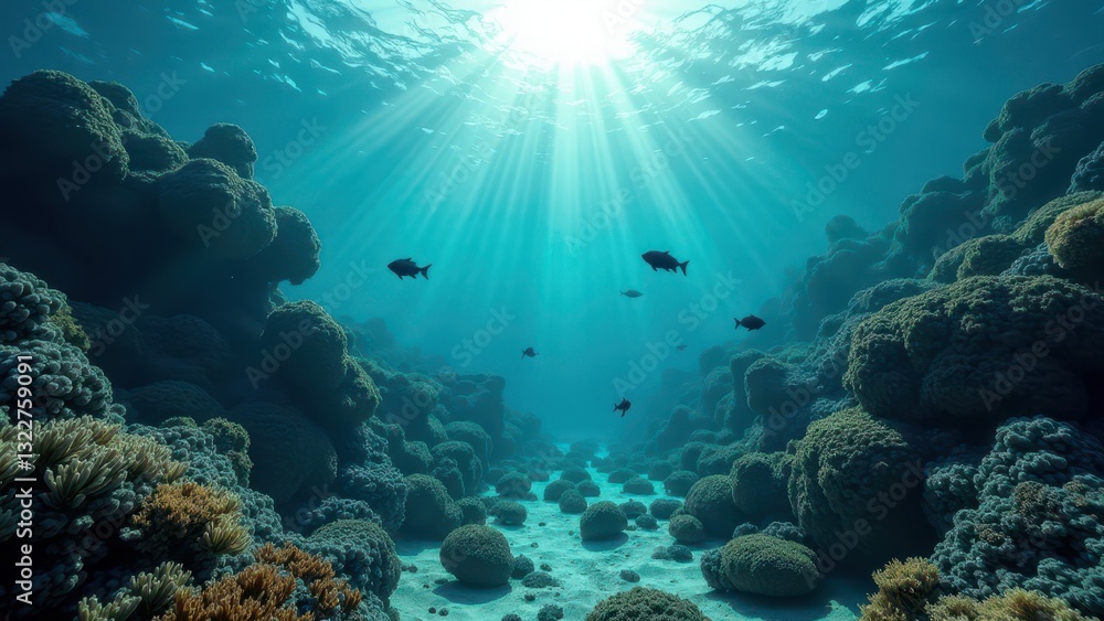 custom made wallpaper toronto digitalSunlight shining through ocean water over a coral reef with colorful sea anemones	