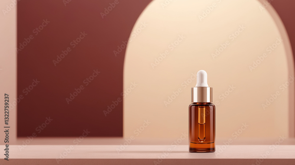 serum bottle displayed elegantly in minimalist setting, showcasing its sleek design and rich amber color. soft lighting enhances product appeal and sophistication serum bottle displayed elegantly in minimalist setting, showcasing its sleek design and rich amber color. soft lighting enhances product appeal and sophistication