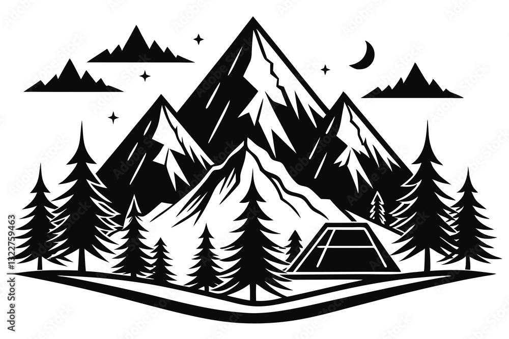 Obraz premium Mountain silhouette vector Mountains vector of outdoor design elements