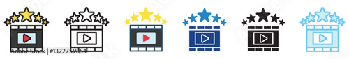 Movie Rating multi style, mini illustration icon set. outline, flat, glyph, line color, UI, UX, app and web, digital or print. related to movie, cinema, entertainment.