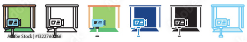 Green Screen multi style, mini illustration icon set. outline, flat, glyph, line color, UI, UX, app and web, digital or print. related to movie, cinema, entertainment.