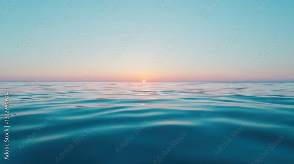 Fototapeta premium Waterscape abstract background idea. Serene ocean at sunset with gentle waves and a colorful horizon.