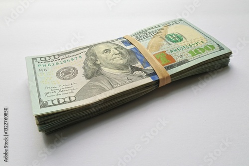 Bilde på lerret Ten thousand by hundreds 100 bills tied by rubber band