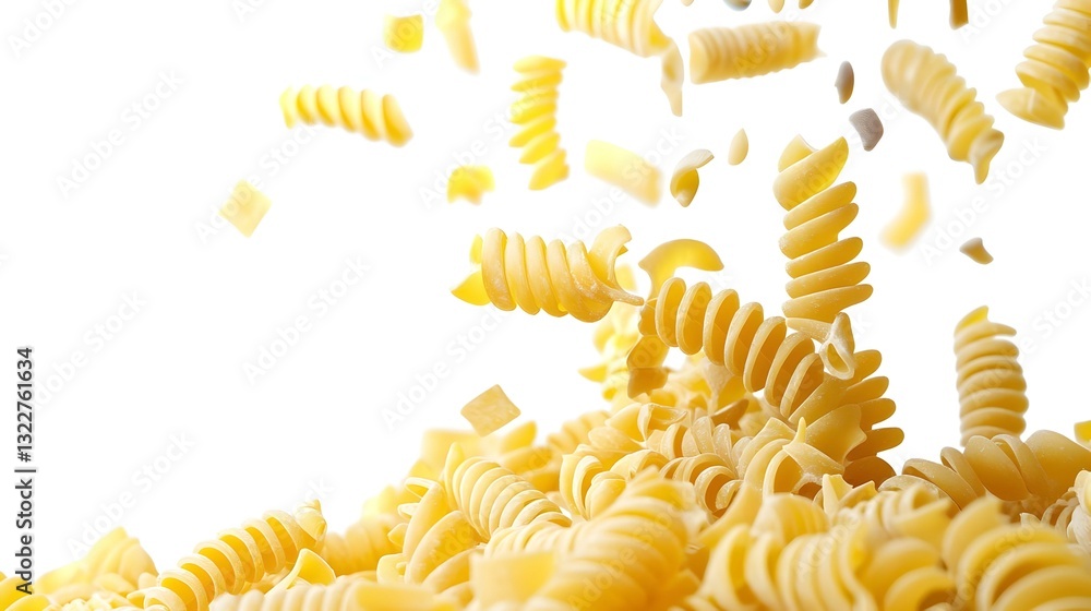 Falling Rotini Pasta Isolated on White Background Falling Rotini Pasta Isolated on White Background