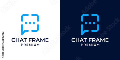 Chat box logo design vector icon illustration. Square frame talk chat discussion logo.