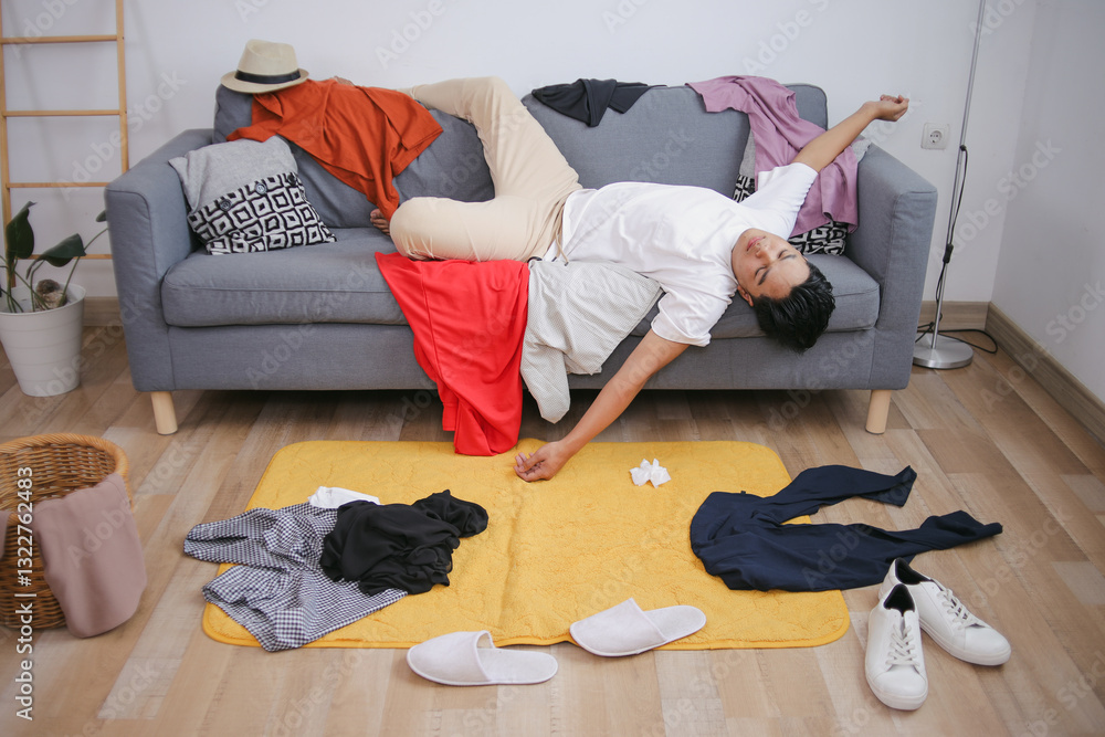 custom made wallpaper toronto digitalPortrait Of Young Man Sleeping And Almost Falling From Sofa With Messy Clothes And Stuff