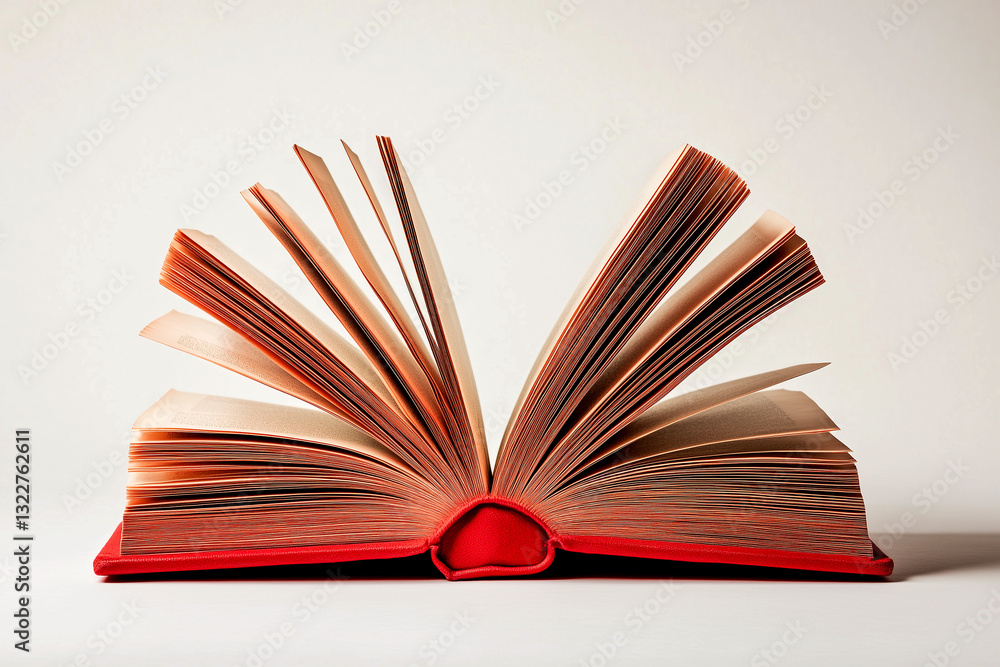 Fototapeta premium Beautiful a Red-Covered Book, Opened Wide to Reveal Its Pages