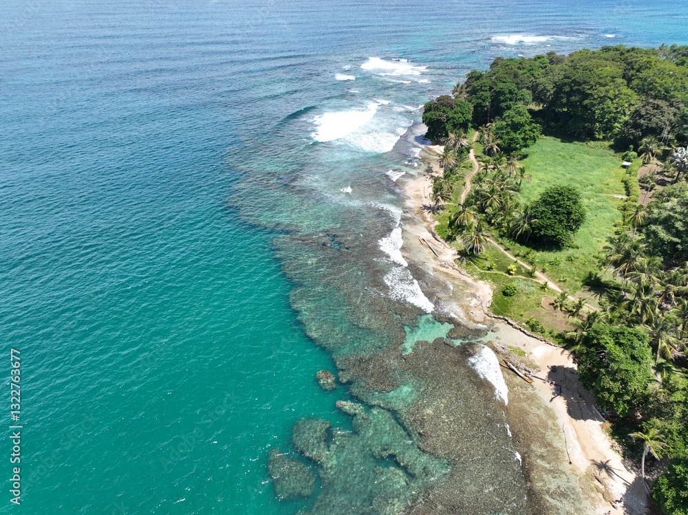 Playa Cocles and Limon Caribbean coastline aerial view