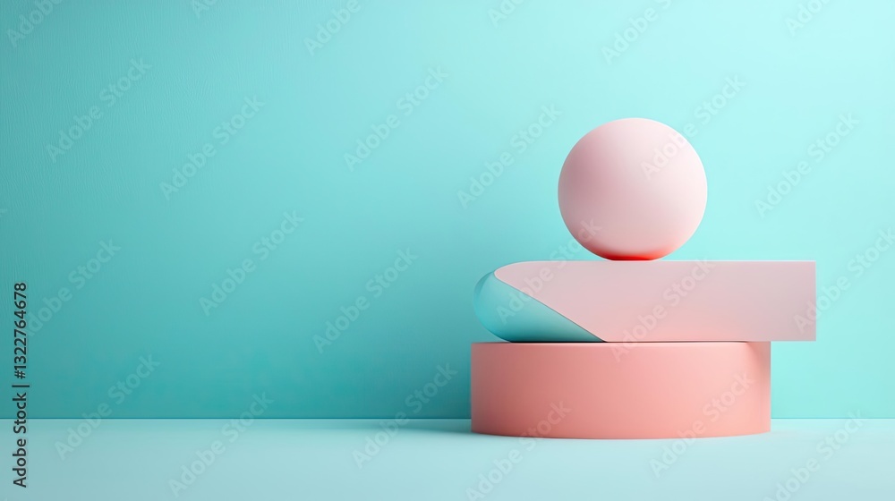 Pastel color illustration abstract background concept. Abstract 3D shapes in soft pastel colors against a calming turquoise background. Pastel color illustration abstract background concept. Abstract 3D shapes in soft pastel colors against a calming turquoise background.
