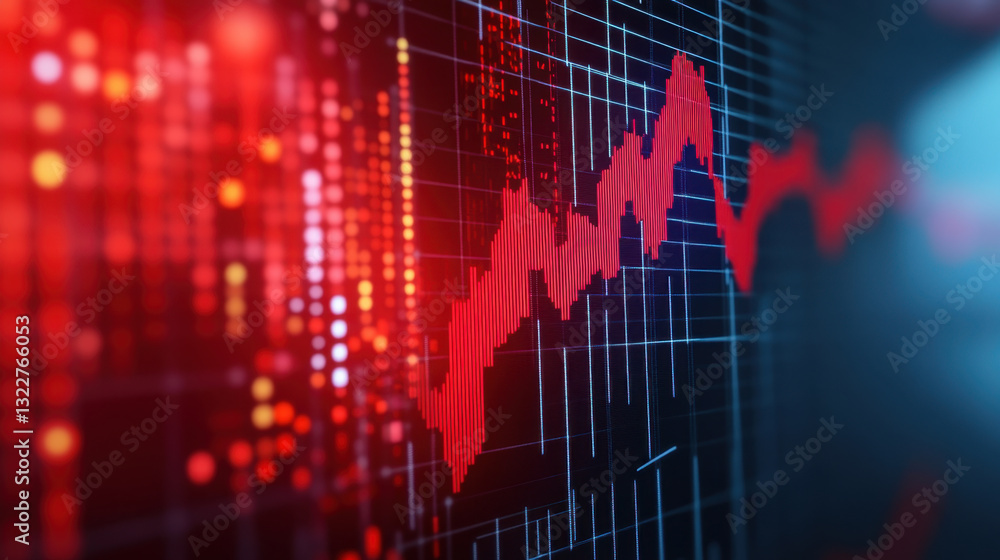 Visual representation of rising graph with red tones, indicating growth and progress in data analysis. background features grid pattern, enhancing financial theme Visual representation of rising graph with red tones, indicating growth and progress in data analysis. background features grid pattern, enhancing financial theme