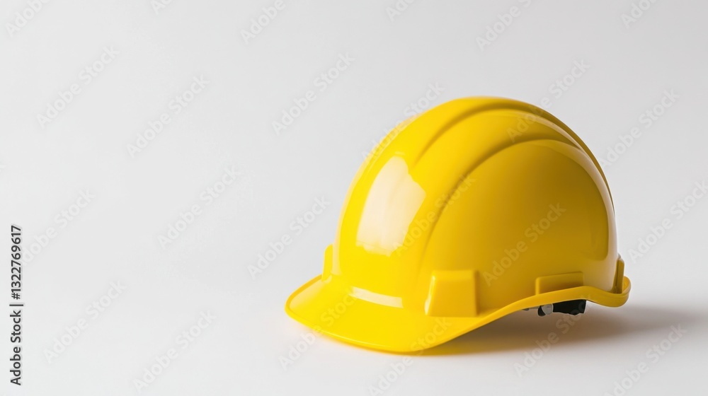 Fototapeta premium Bright Yellow Construction Helmet Isolated on White Background for Safety and Work Protection Purposes