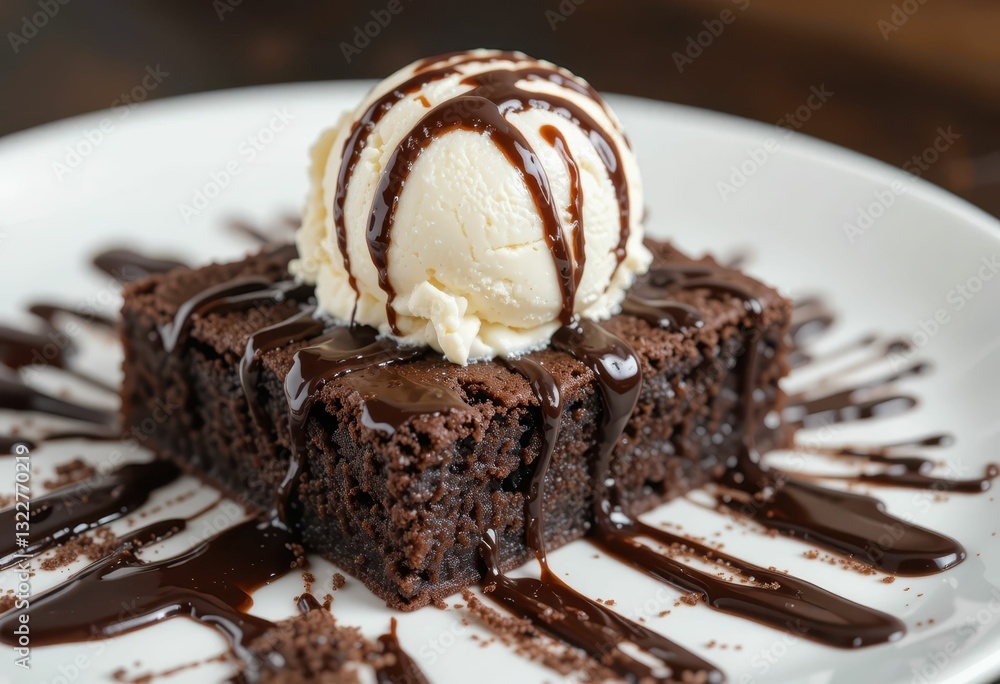 Delicious Chocolate Brownie with Vanilla Ice Cream and Sauce Delicious Chocolate Brownie with Vanilla Ice Cream and Sauce