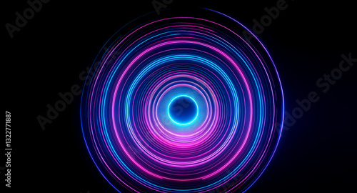 Neon concentric circles glow in vibrant pink and blue hues against a dark backdrop, creating a mesmerizing, abstract, and futuristic visual effect.