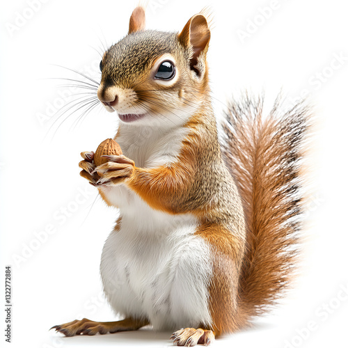 squirrel with nut at white background