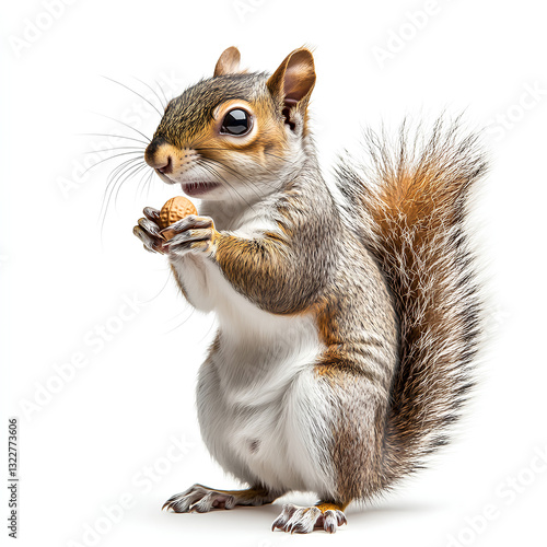 squirrel with nut at white background