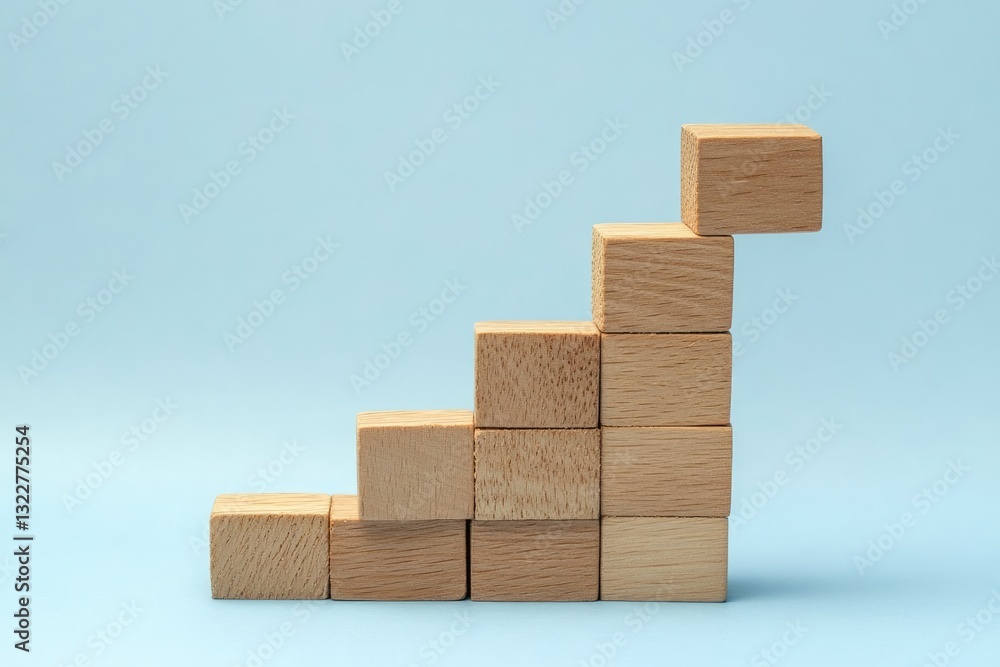 Wooden blocks arranged in a staircase formation Wooden blocks arranged in a staircase formation