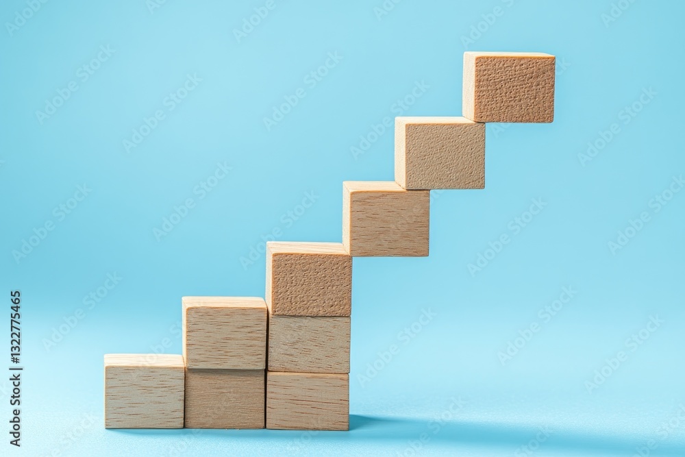 Wooden blocks forming a staircase, symbolizing growth and progress Wooden blocks forming a staircase, symbolizing growth and progress