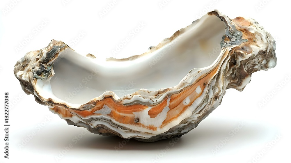 An open oyster shell on a white background An open oyster shell on a white background