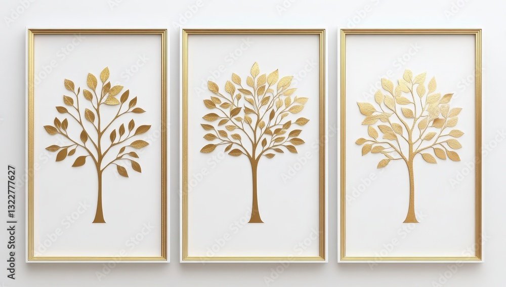 Obraz premium Elegant Gold Leaf Tree Artwork in Three Framed Prints