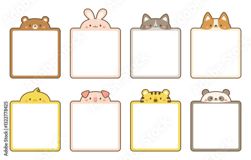 Set of cute animal square frames. Can be used as sticky notes, name labels, and small note cards.