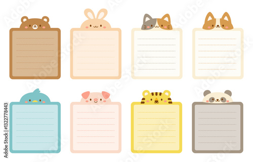 Set of cute animal square note cards in bright pastel colors.