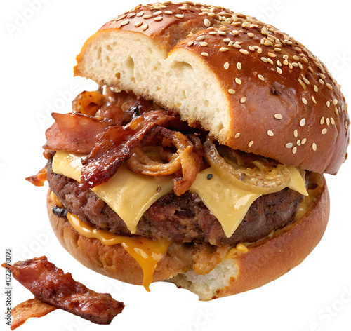 Burger with melting cheese, ideal for food illustrations, restaurant promotions, and culinary marketing projects.  photo