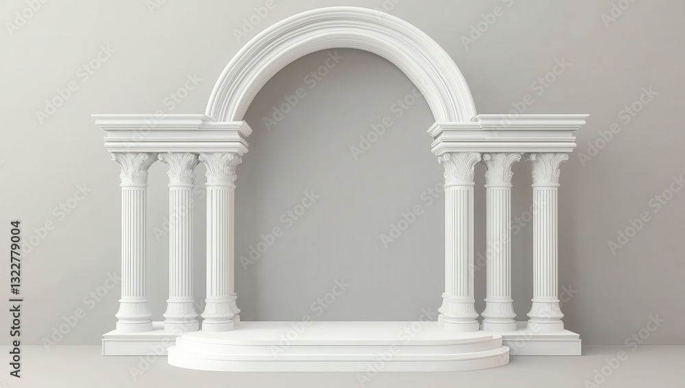 Elegant White Arch with Columns in Minimalistic Interior Setting Elegant White Arch with Columns in Minimalistic Interior Setting