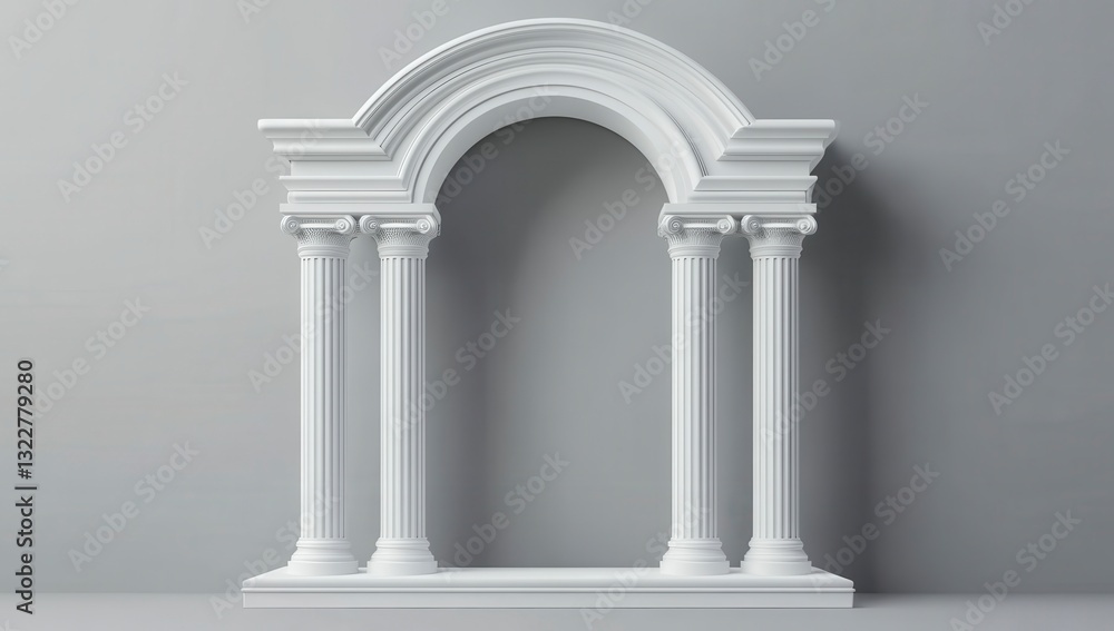 Elegant White Architectural Arch with Classic Columns on Gray Background Elegant White Architectural Arch with Classic Columns on Gray Background
