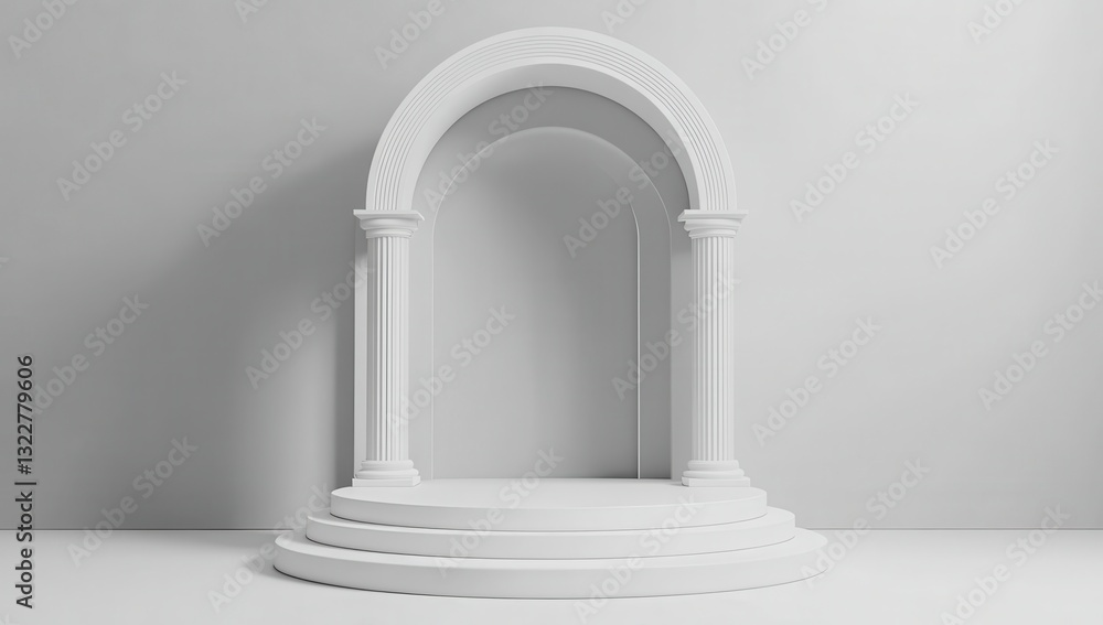 Elegant White Archway with Columns on Minimalist Background
