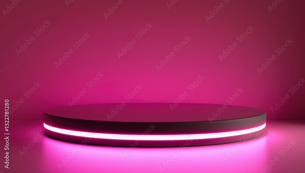 Circular Display Platform with Neon Pink Lighting Effect on Wall Circular Display Platform with Neon Pink Lighting Effect on Wall