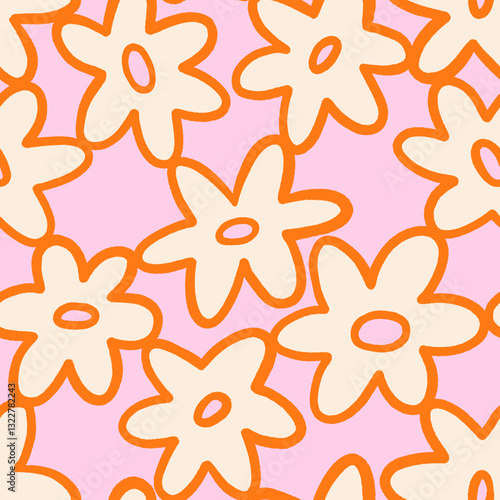 Funny groovy floral seamless pattern