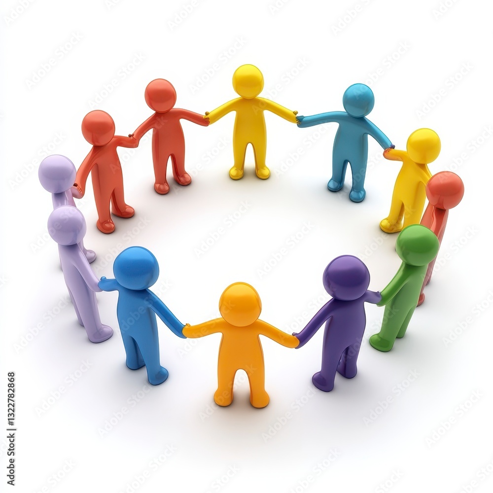 Colorful Human Figures Holding Hands in a Circle of Unity and Togetherness Colorful Human Figures Holding Hands in a Circle of Unity and Togetherness