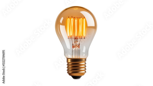 Vintage Edison Light Bulb Glowing Filament Warm Light isolated on transparent background