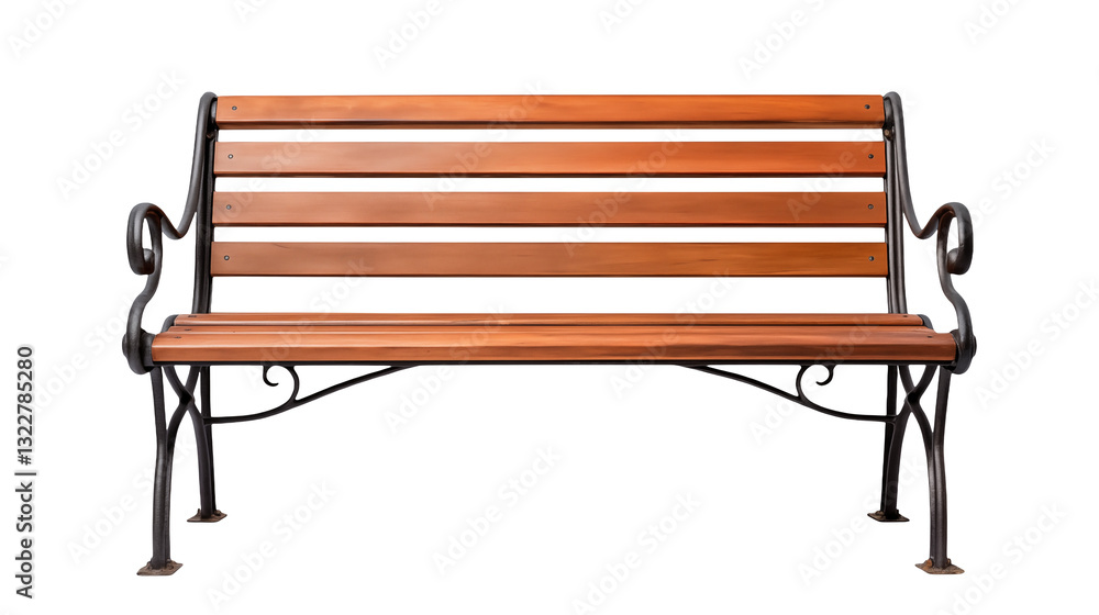 Elegant Wooden Park Bench with Metal Frame Outdoor Seating isolated on transparent background Elegant Wooden Park Bench with Metal Frame Outdoor Seating isolated on transparent background
