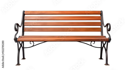 Elegant Wooden Park Bench with Metal Frame Outdoor Seating isolated on transparent background