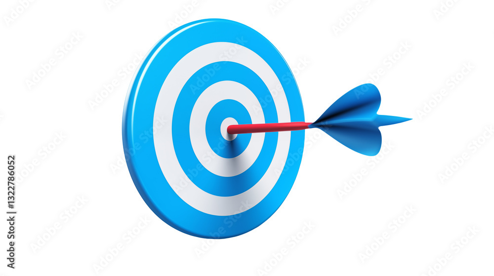 Blue Dart Hitting the Center of Target Success Concept isolated on transparent background Blue Dart Hitting the Center of Target Success Concept isolated on transparent background