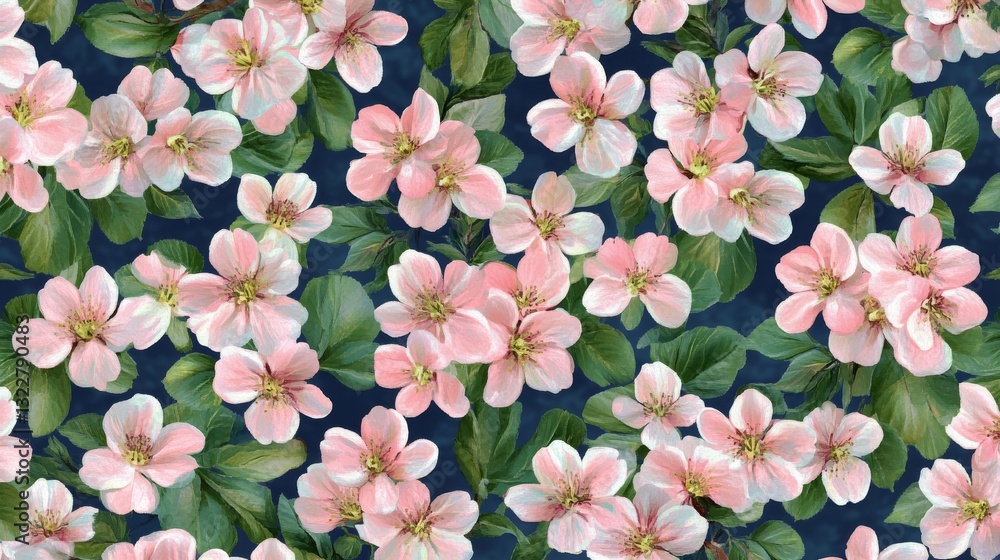 18.A romantic cherry blossom pattern with detailed pink sakura flowers and green leaves, set on a vintage blue background. The seamless design offers a timeless, elegant look, perfect for prints, 18.A romantic cherry blossom pattern with detailed pink sakura flowers and green leaves, set on a vintage blue background. The seamless design offers a timeless, elegant look, perfect for prints,